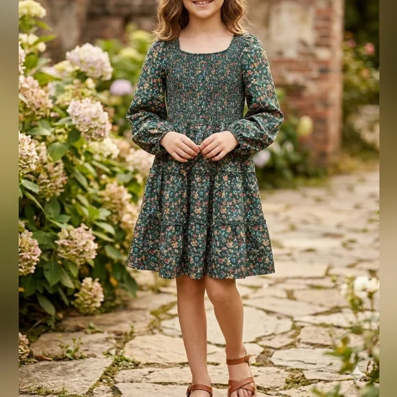 GRACE KARIN Girls Fall Dress Floral Long Sleeve Ruffle Elastic Waist SZ-10 - Picture 1 of 9